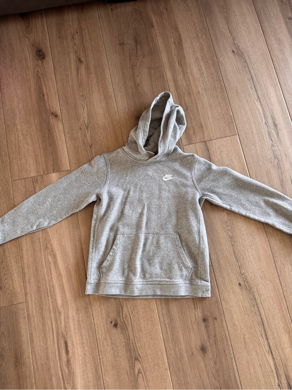 Nike Youth Large Gray Pullover Hoodie White Swoosh Logo